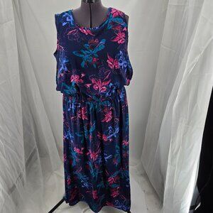 718-22 Du Jour navy/pink floral sleeveless Chiffon lined maxi dress Size 1X XL